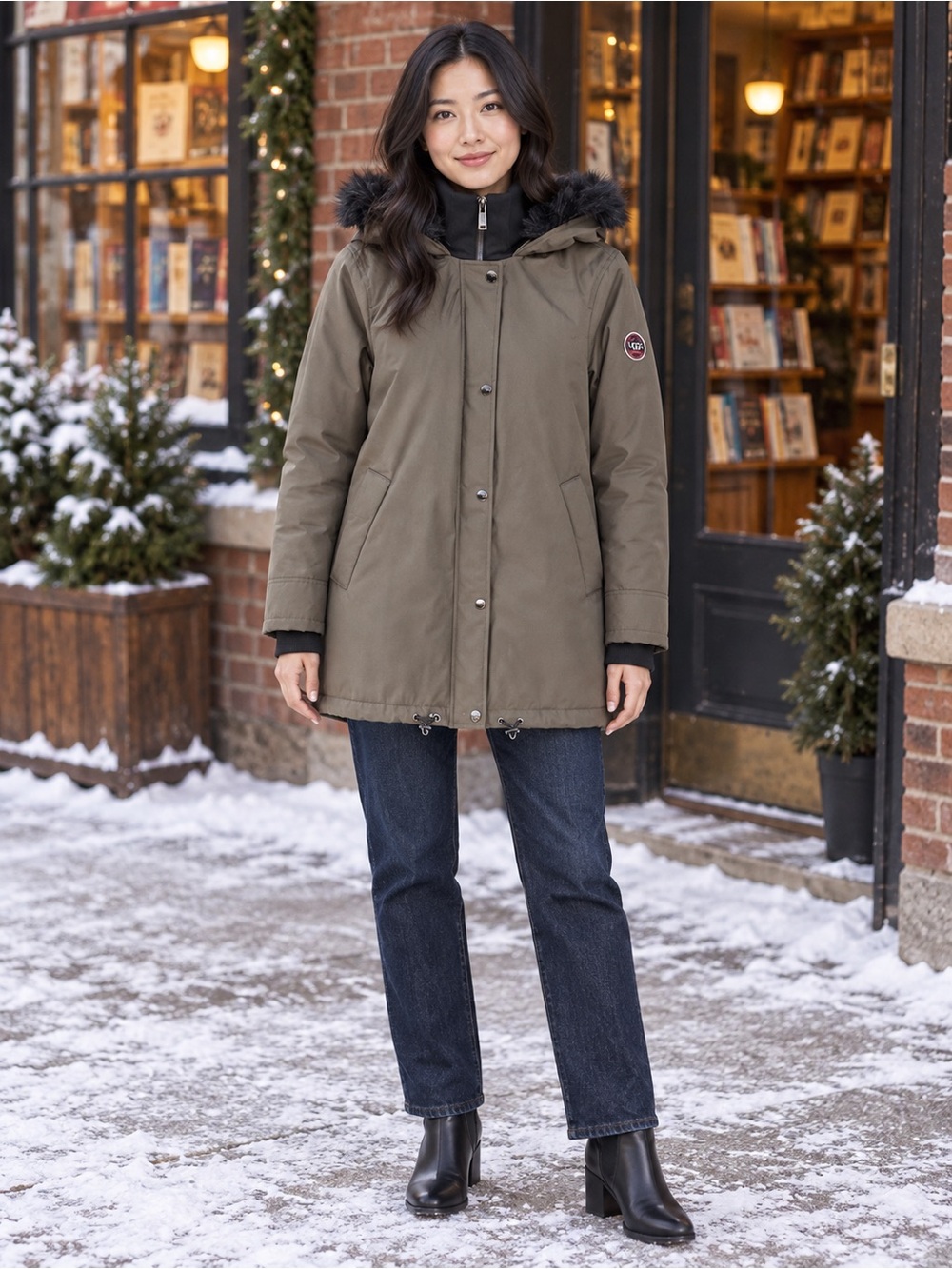 UGG Bernice Waterproof Faux Fur Hood Parka Olive S Fleece Lined Winter Coat